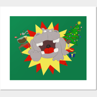 Christmas Hippopotamus Gone Wild! Posters and Art